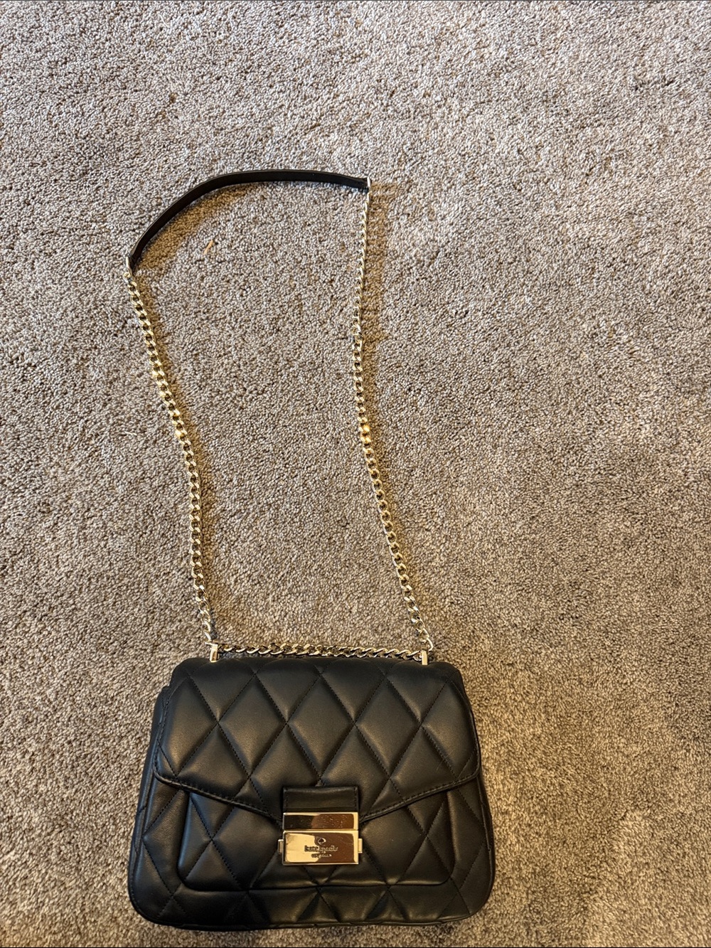 kate spade Black Quilted Crossbody Bag with Gold Chain